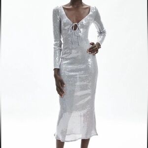 Bardot Shimmering Silver Maxi Dress